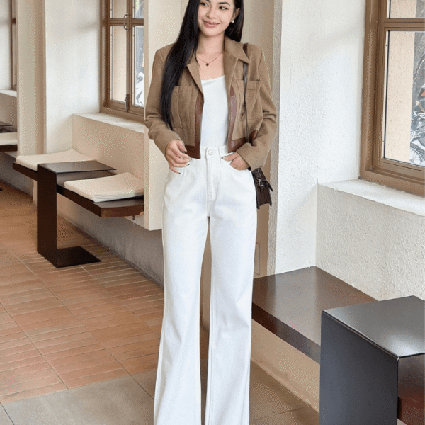 Quần Jean Trắng Nữ Đứng Form Tôn Dáng