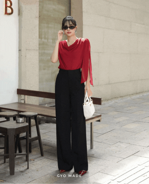 Quần Ống Rộng Nữ Đen Cạp Cao