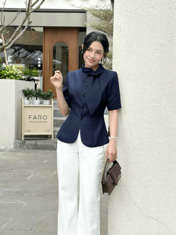 Áo Sơ Mi Kiểu Nữ Cổ Lá Thanh Lịch Cao Cấp