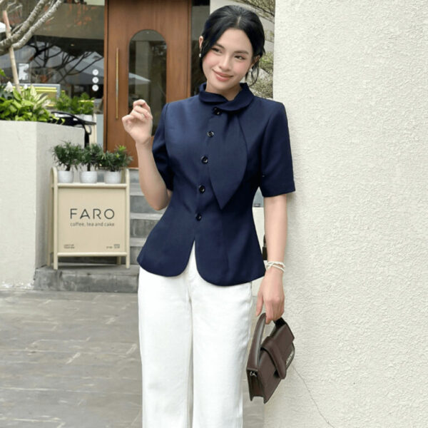 Áo Sơ Mi Kiểu Nữ Cổ Lá Thanh Lịch Cao Cấp