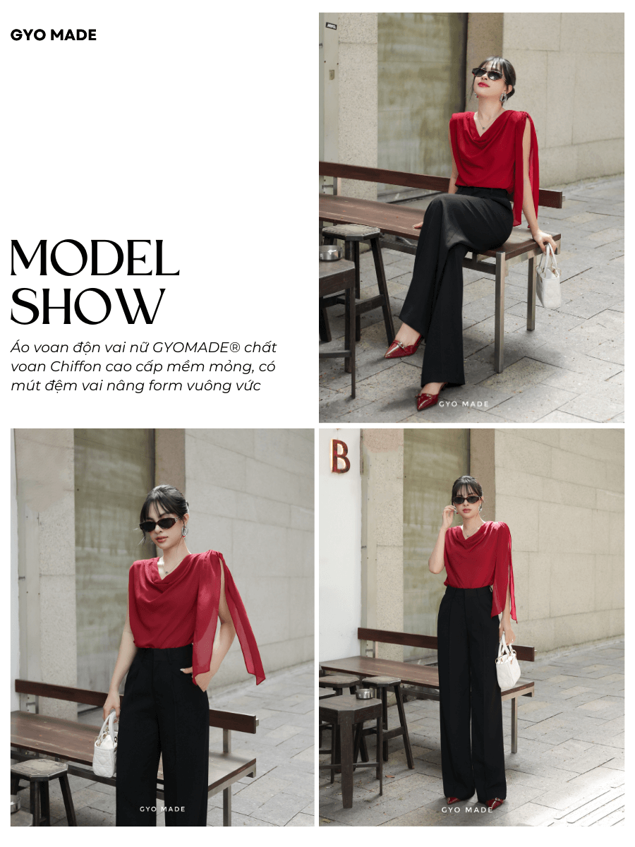 Áo voan độn vai Chiffon cao cấp