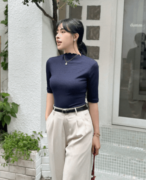 Áo thun tay lỡ GA074 xanh navy