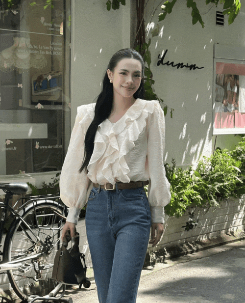Áo Sơ Mi Nhún Cổ Bèo Thanh Lịch