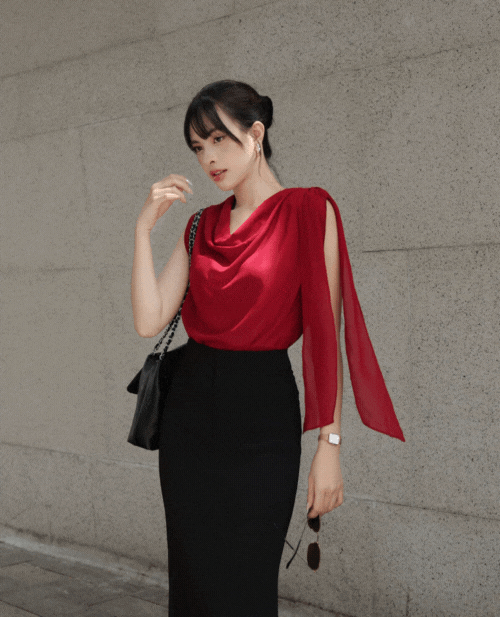 Áo voan độn vai Chiffon cao cấp