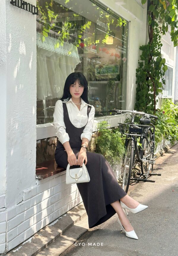 Đầm Yếm Dáng Dài Bố Tiêu Co Giãn Nhẹ