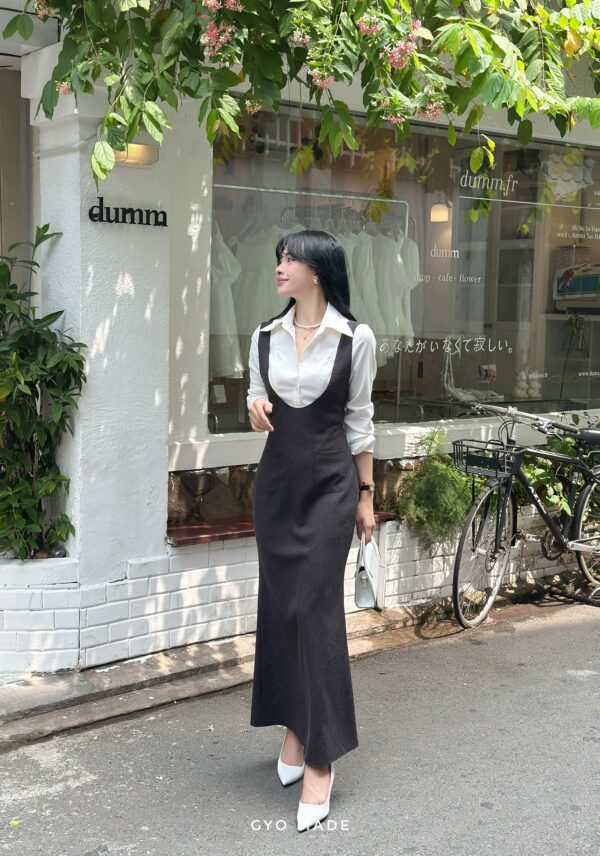 Đầm Yếm Dáng Dài Bố Tiêu Co Giãn Nhẹ
