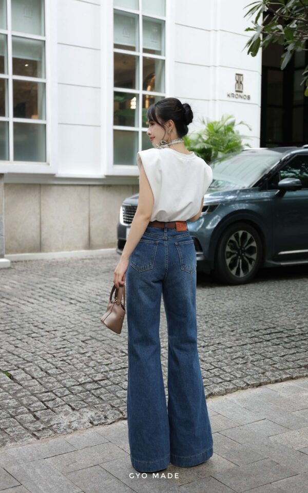 Quần Jean Ống Rộng Nữ Wash Xanh Đậm Đứng Dáng