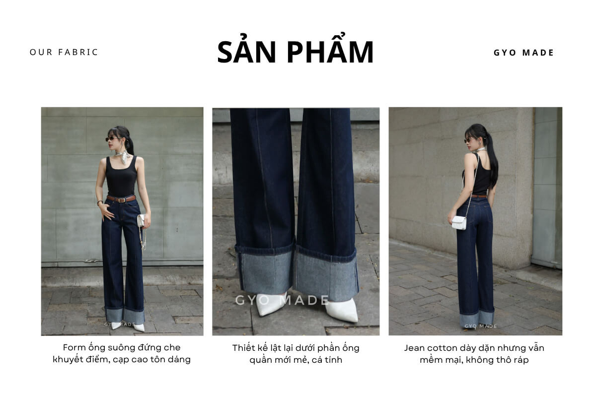 Quần Jean Nữ Ống Suông Lật Lai Tôn Dáng