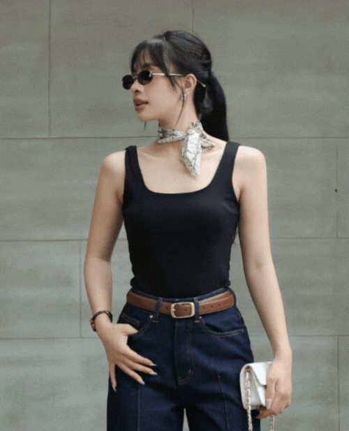 Áo ba lỗ cổ vuông đen
