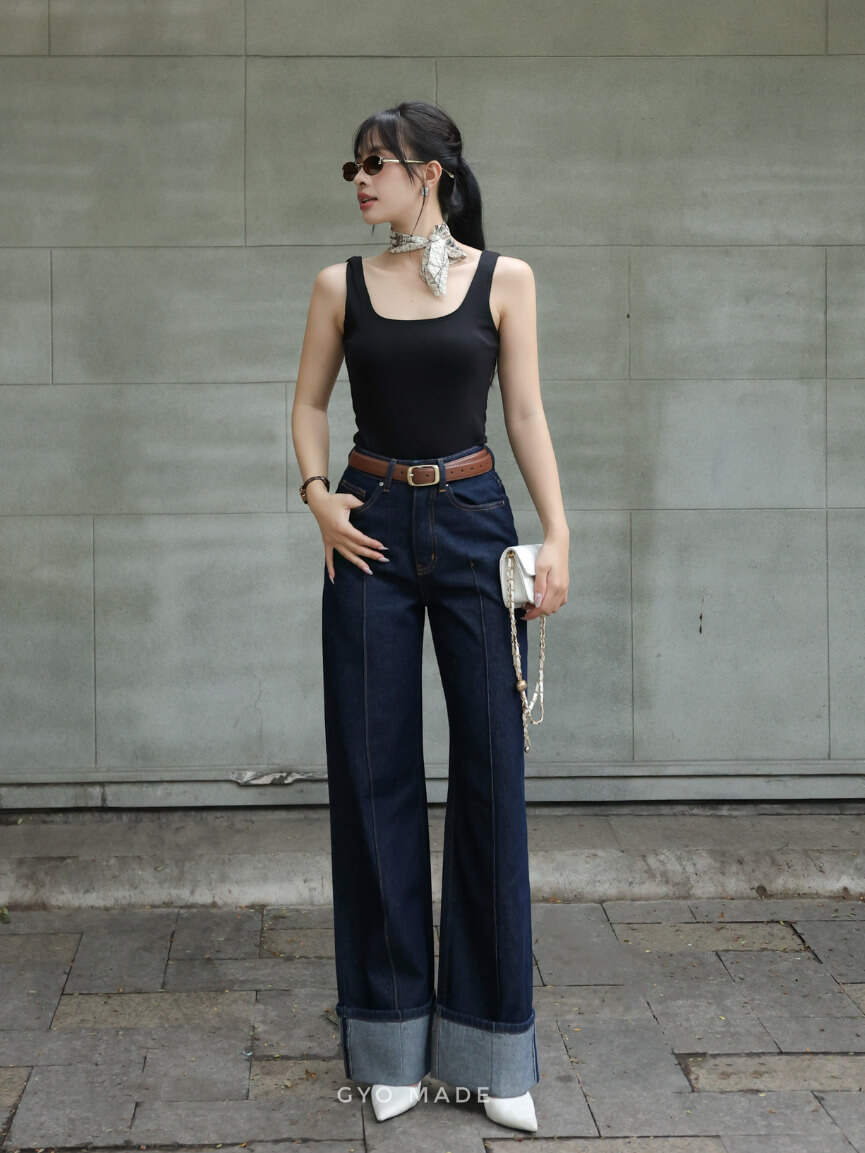 Quần jean suông lật lai GQ020