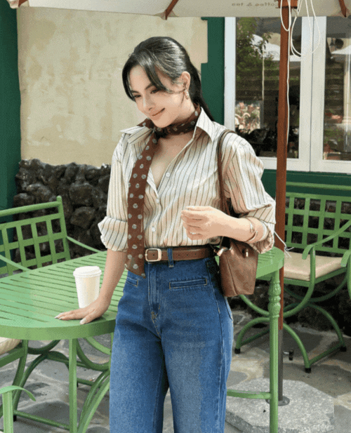 Áo sơ mi sọc nâu GA099