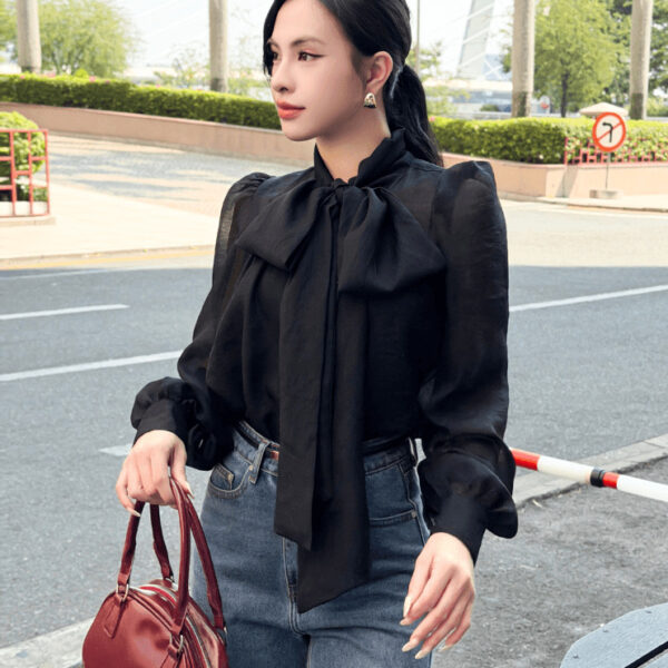 Áo tơ cột nơ đen GA104