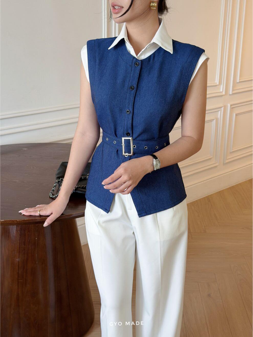Áo Kiểu Nữ Phối Cổ Sơ Mi Denim - Hình ảnh 4