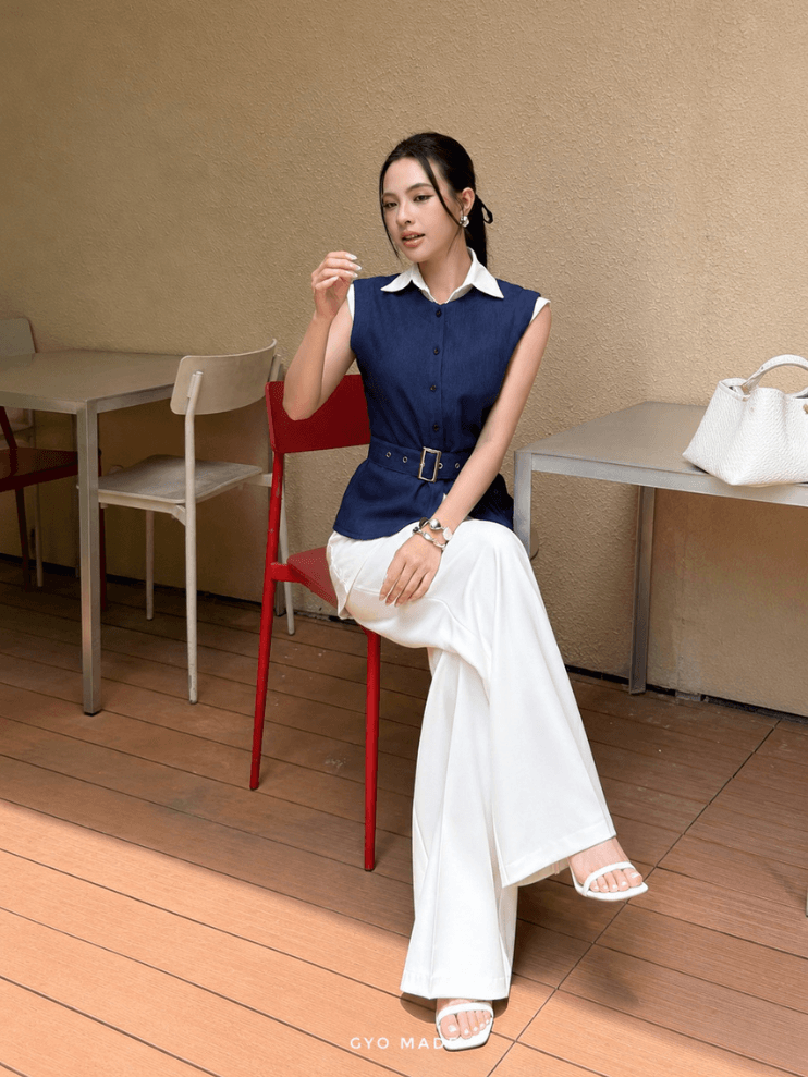 Áo Kiểu Nữ Phối Cổ Sơ Mi Denim - Hình ảnh 3