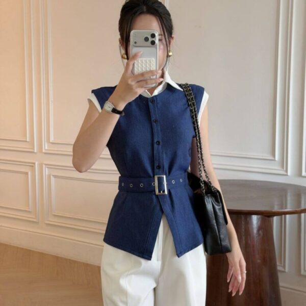 Áo Kiểu Nữ Phối Cổ Sơ Mi Denim
