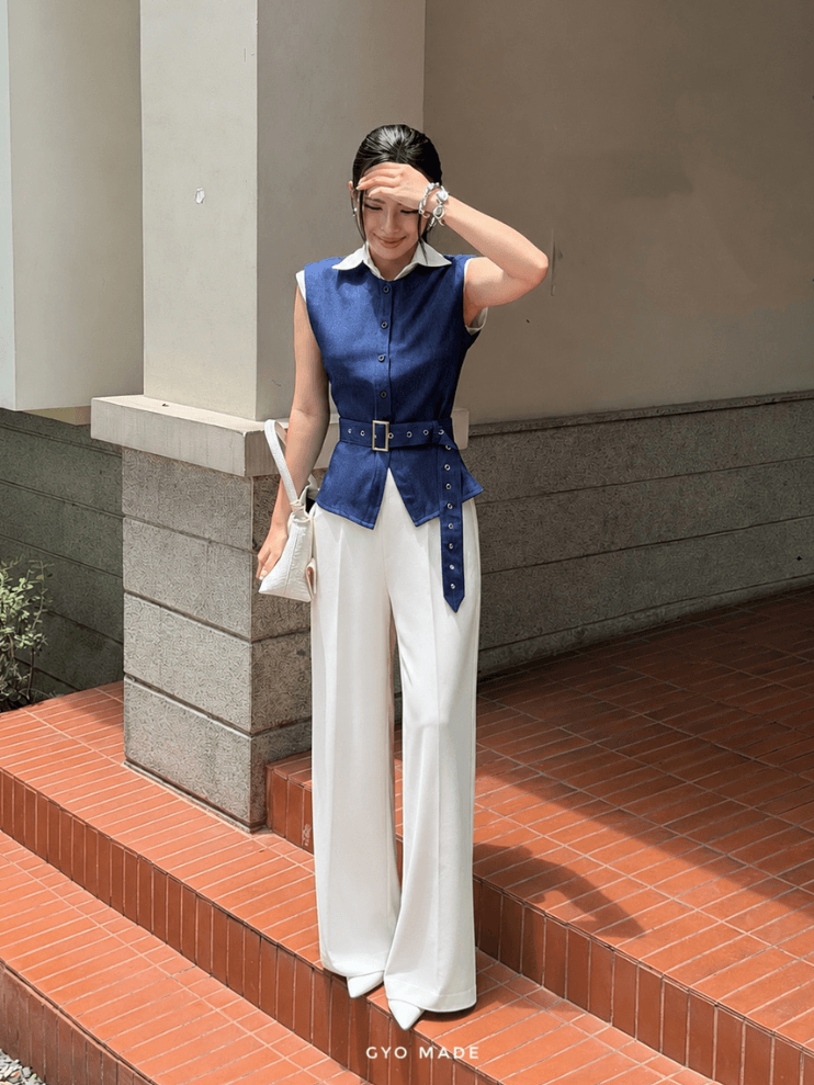 Áo Kiểu Nữ Phối Cổ Sơ Mi Denim - Hình ảnh 2