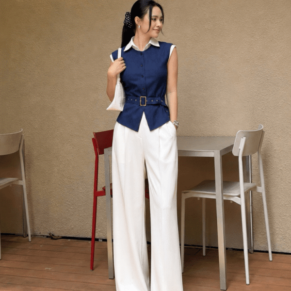 Áo Kiểu Nữ Phối Cổ Sơ Mi Denim