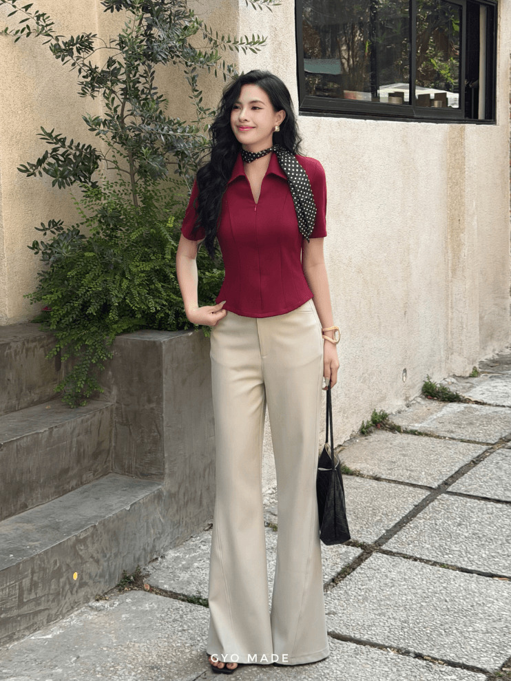 Quần Kaki Nữ Twill Dáng Loe Nhẹ - Hình ảnh 2