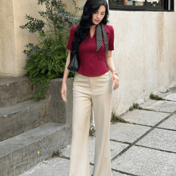 Quần Kaki Nữ Twill Dáng Loe Nhẹ