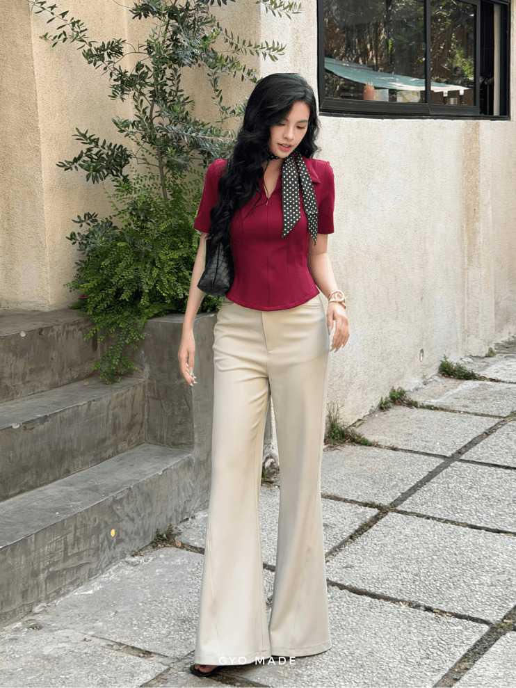 Quần Kaki Nữ Twill Dáng Loe Nhẹ