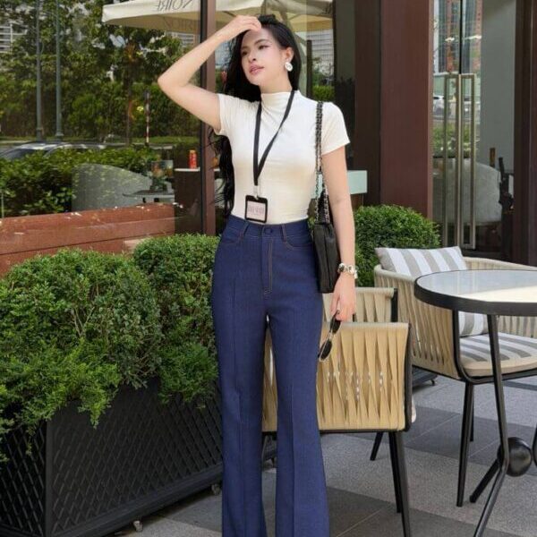 Quần Ống Loe Nữ Hiệu Ứng Denim