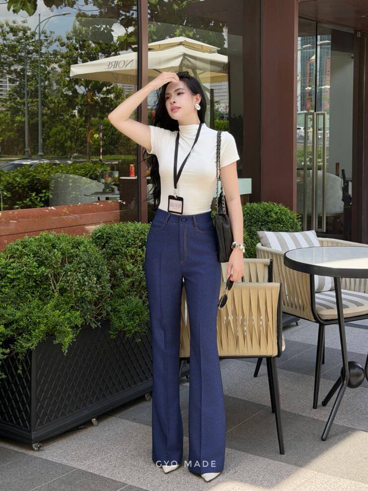 Quần Ống Loe Nữ Hiệu Ứng Denim