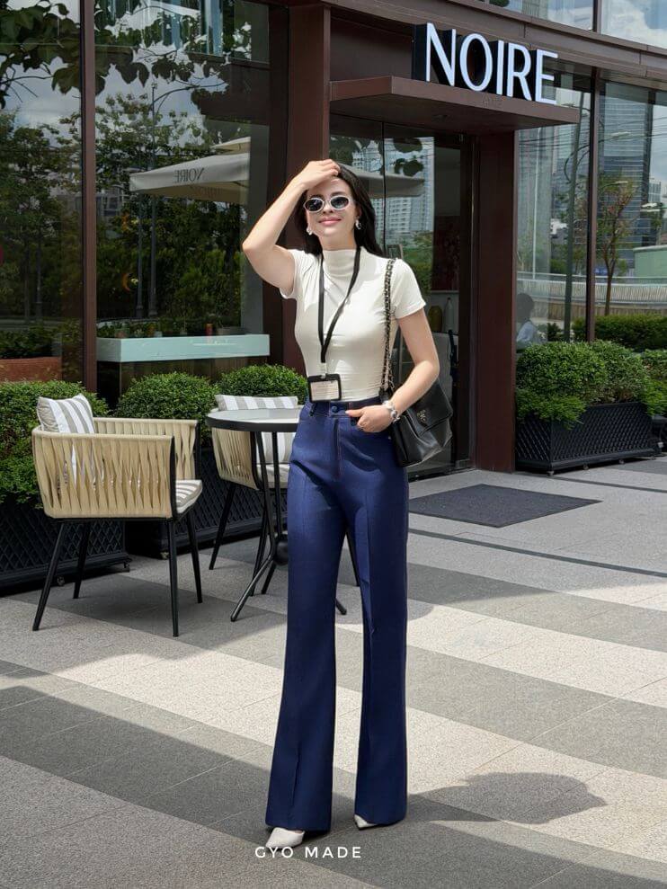 Quần Ống Loe Nữ Hiệu Ứng Denim - Hình ảnh 2