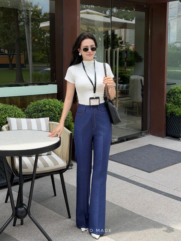 Quần Ống Loe Nữ Hiệu Ứng Denim - Hình ảnh 3