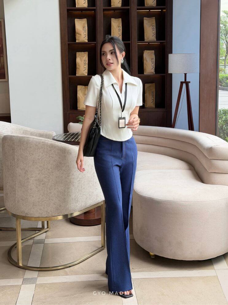 Quần Ống Loe Nữ Hiệu Ứng Denim - Hình ảnh 4