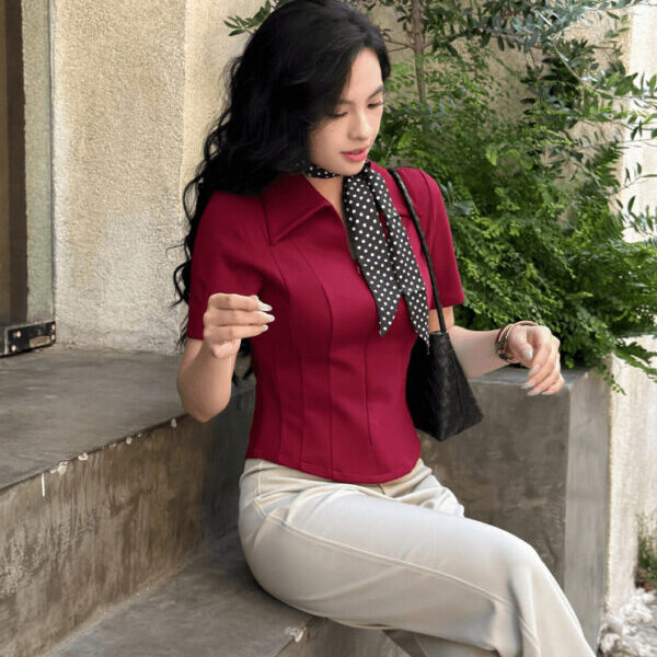Áo Polo Nữ Đỏ Khóa Kéo Cao Cấp