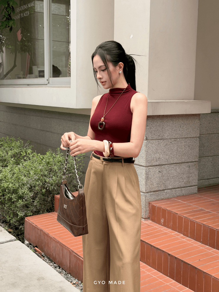Áo Thun Cổ Lọ Sát Nách Nữ Đỏ - Hình ảnh 3