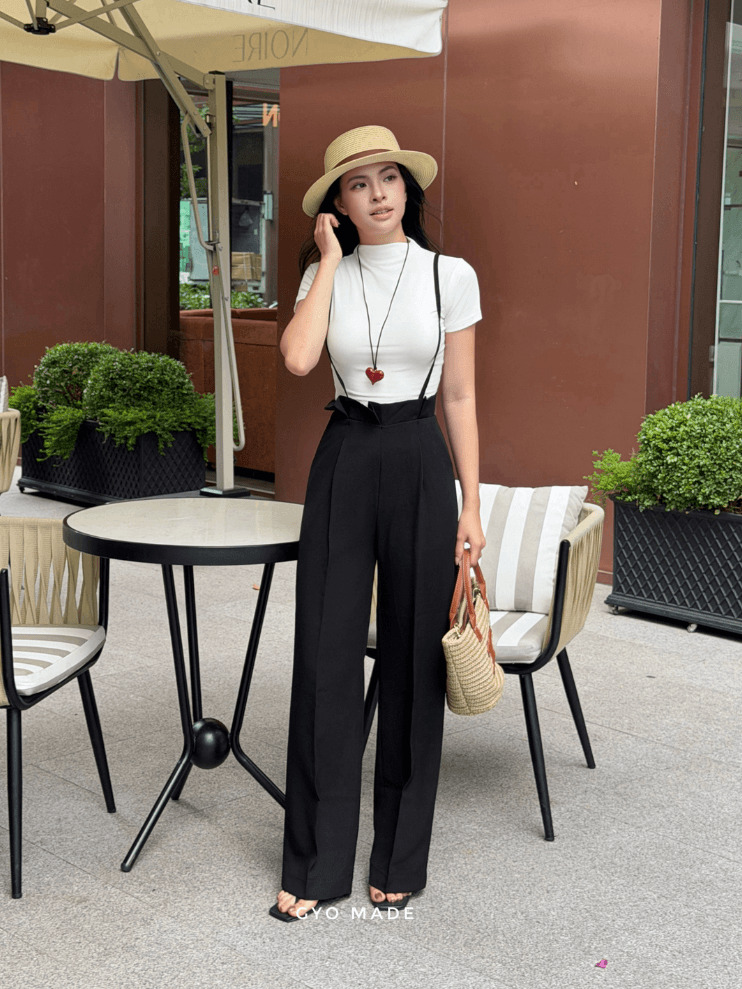 Quần Yếm Nữ Đen Ống Rộng - Hình ảnh 4